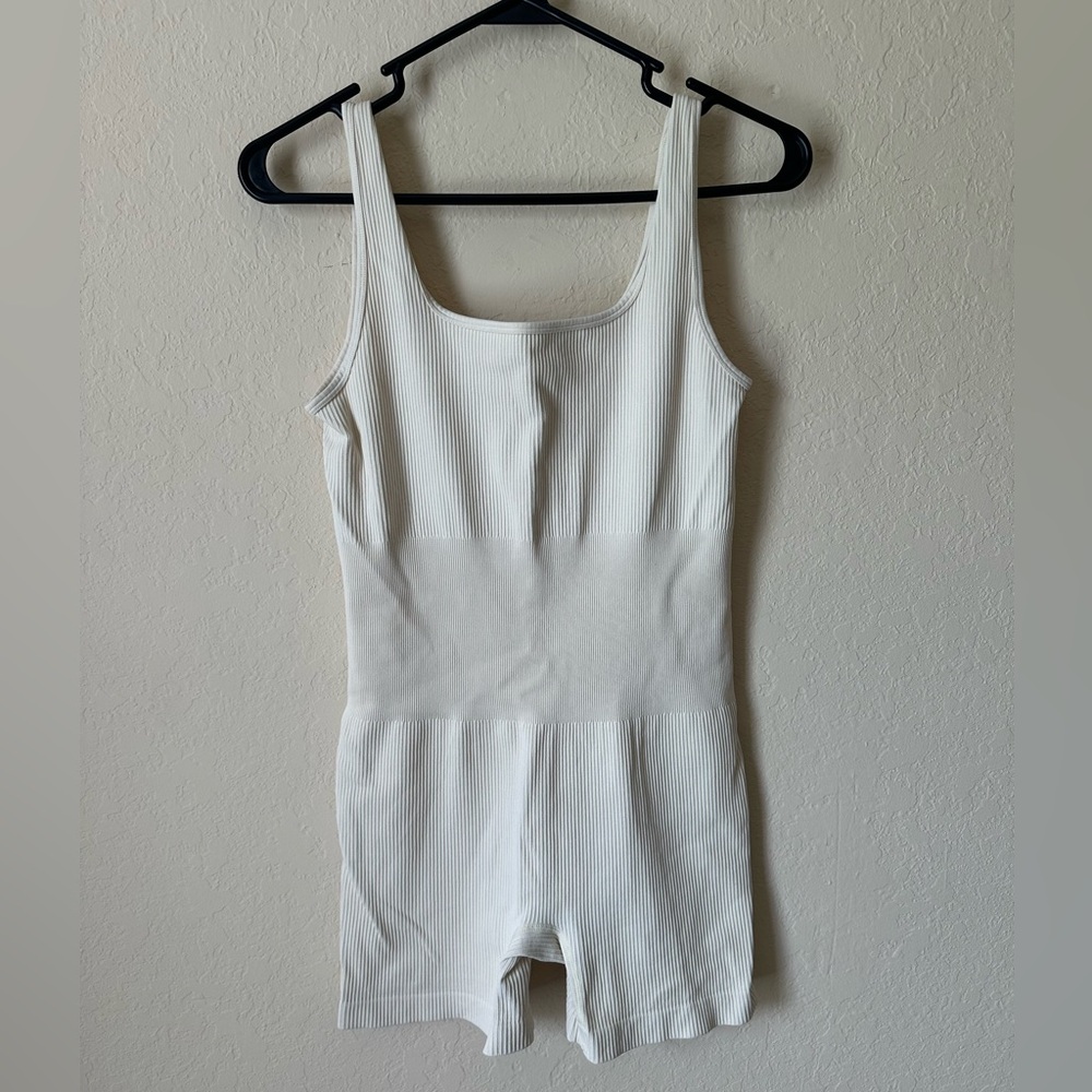 Women's White Ribbed Bodysuit